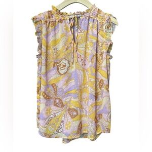 Maison D’Amelie Pastel Paisley Ruffle Sleeve Blouse Size L